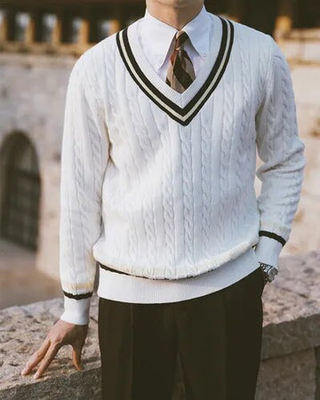 Wiaofellas Men Weaver Clean and Simple Knitted Sweater Pullover Autumn Winter New Fashion Casual V-neck Sweater Knitwear B222